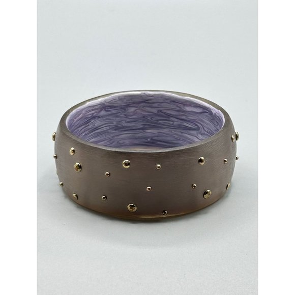 Frosted Lucite Bracelet Studded Bangle Wide Rigid Satin with Raised Gold Dots - Picture 2 of 9